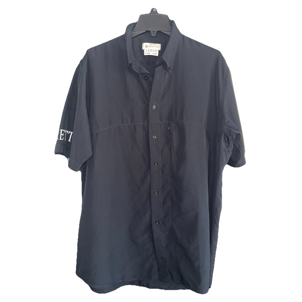 Beretta Shirt Performance XL Black Vented Hidden Front Pocket Zip Short Slv